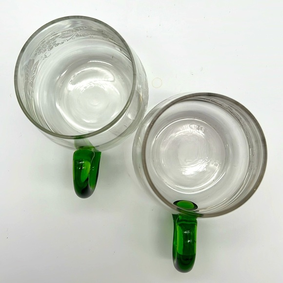 Vintage Etched Grape and Leaf Decorative Green-Handle Drinking Mugs (Set of 2) - Picture 8 of 11